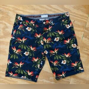 Cactus Navy Floral Print Shorts with Green and Red Accents